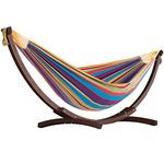 Vivere 8.5' Double Cotton Hammock with Solid Pine Arc Stand, Tropical