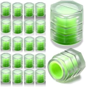 20Pcs Luminous Green Tire Valve Stem Caps, Glow in Dark Universal Wheel Valve Covers, Waterproof Dustproof Anti Rust Hex Air Valve Caps, Exterior Decor for Cars Trucks SUVs Motorcycles