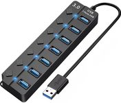 T Tersely Individual Power Switches and LEDs ON/Off 7-Port USB 3.0 Hub, Ultra Slim 5Gbps Super Speed USB Data Transfer Hub Expansion Splitter for MacBook, XPS, PC, USB Flash Drives, Mobile HDD, More