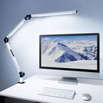 MediAcous LED Desk Lamp, Dual Light Source with Clamp, Dimmable 4 Color Modes & Brightness Swing Arm Eye-Caring Clip-on Architect Lamp Memory Function for Work Study Home Office, Black