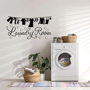 SUPERDANT Adesivo da Parete per Lavanderia Adesivo per Vestiti in Vinile con Scritta Decalcomanie da Muro per La Casa Lavatrice Asciugabiancheria Decorazione da Parete per Lavanderia Nero 59x31 cm