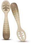 NumNum Baby Spoons Set, Pre-Spoon GOOtensils for Kids Aged 12+ Months - First Stage, Baby Led Weaning (BLW) Spoon - Self Feeding, Silicone Toddler Food Utensils - 1-Pack, 2 Spoons, Beige