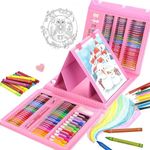 KARP Children Deluxe Art Drawing Set for Kids Case Art and Craft Supplies Drawing and Painting Set Great Gift (208Pcs -Pink)