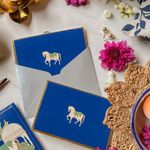 Be Stories The Indian Horse One Side Print Blank Foldable Greeting Note Cards With Envelopes 130 GSM With Gold Foil & Sticker Seals For Birthday, Diwali, Chirtsmas- 5.50 x 3.50 inches, Pack of 5