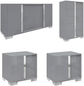 AMERLIFE 4-Piece Bedroom Dresser Set with Storage, High Gloss, Grey