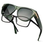 Face Shadow Polarized Sunglasses Fit Over Glasses, Trendy Square Sunglasses Over Glasses for Driving UV Protection Lightweight Bottle Green Frame/Gradient Green Lens