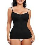 Junlan Women Shapewear Camisole Tank Tops Tummy Control Compression Cami Body Shaper Slimming Spaghetti Strap Long Camisole (XL-2XL, Black)