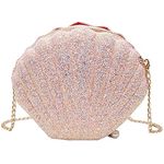 Bruafsir Women Girls Little Mermaid Seashell Purse -Body Shoulder Bags Glitter Sequins Chain Evening Purse, Pink