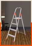 Bathla Safex 4-Step Foldable Aluminium Ladder for Home | Anti-Slip Steps | Edge Guards | 5 Year Manufacturer Warranty | with Sure-Hinge Technology (Orange)