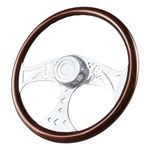 QYMOPAY 18 Inch Wooden Truck Steering Wheel Classic Grant Nostalgia Style Steering Wheel Slotted 3 Chrome-plated Spokes Woodgrain Steering Wheel (Girl pattern)