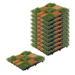 Sharpex Artificial Grass Wooden Deck Tiles with Interlocking | Teak Wood Decking Water Resistant Tile for Balcony, Terrace, Garden | Quick Flooring Solution for Indoor/Outdoor (10)