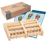 TheraFlow Dual Foot Roller (XL) - Wood Foot Massager for Plantar Fasciitis Relief and Neuropathy with Acupressure Nubs - Includes Foot Reflexology Chart and User Guide - Wood, XL