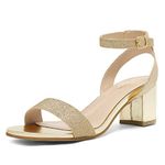 DREAM PAIRS Women's White Pu Low Block Chunky Heels Sandals Party Dress Pumps Shoes, Carnival CARNIVAL-W GOLD-GLITTER Size 8 UK/10 US