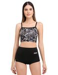 CREVOX Floral Padded Crop Top with Black Short Two Piece Swim Wear/Suit for Women (Small, Nylon)