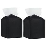 2Pcs Tissue Box Cover, Square Tissue Box Cover,Modern Delicate PU Leather Cube Tissue Covers, Decorative for Bathroom Vanity Countertop, Hotel, Car, Office, Home 5"X5"X5" (Black)