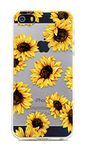 FAteam Case for iPhone 5 5S SE (2016), Sunflower Flower Pattern Scratchproof Shockproof Soft TPU Slim Cute Cover Compatible with iPhone 5 5s SE (Sunflower - Clear)