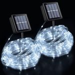 QITONG Solar Rope Lights Outdoor Waterproof LED, 2 Pack Each 33ft 100L White Solar String Lights, 8 Modes Clear PVC Tube Fairy Lights for Tree Fence Patio Camping Pool Party Weddings Christmas