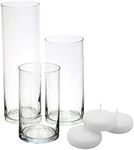 Royal Imports Glass Cylinder Flower Centerpiece Vases Set of 3 - Hurricane Candle Holder Pillar, Floating, Tealights - Use for Floral, Wedding, Home Decor, Holiday Includes 3 Floating Candles