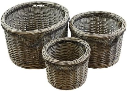 JVL 16-332A Chunky Home Round Storage Baskets with Loop Handles, Wood, Natural, Set of 3 Set di 3 cestini Rotondi in salice Massiccio, con Manici ad Anello