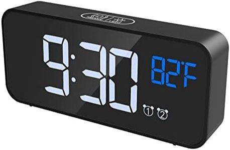 (Upgraded) Digital Alarm Clock, Mirror LED Clock, 4 Adjustable Brightness with Voice Control, Dual Alarms, Snooze, Temperature Display, USB Charging Port for Bedroom, Office, Kids （Black）