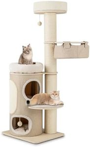 Costway 155CM Cat Tree for Indoor Cats, Tall Multi-Level Cat Tower w/ 2-stoery Condo, Top Perch, Sisal Scratching Posts, Sisal Carpet, Hammock, Dangling Balls, Removable Bed, Modern Kitty Play Center