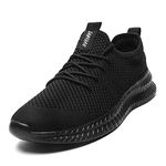 Tvtaop Mens Trainers Road Running Shoes Sneaker Gym Athletic Breathable Outdoor Sports Tennis Fitness Non Slip Lightweight Comfortable Casual Walking Shoes Black 8 UK