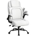 Yaheetech Faux Leather Executive Office Chair with Flip-up Armrests Large Cushioned Seat Task Chair Adjustable Ergonomic Desk Chair for Home Office White