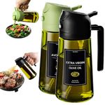 CXINYI 16oz/470ml Olive Oil Dispenser Bottle with Stickers - 2 in 1 Olive Oil Spray Bottle, Air Fryer & Salad, Light-Proof Glass Kitchen Gadgets, Black&Green