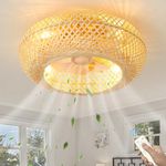 Caged Ceiling Fans with Lights and Remote Control - 20-Inch Low Profile, 4 E26 Bulbs, 6-Speed, Flush Mount Design for Bedroom, Living Room, and Kitchen (Gold)