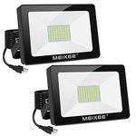 MEIKEE LED Flood Light with Plug, 60W 6000LM Outdoor Flood Light, 5000K Daylight White Work Light, IP66 Waterproof Security Lights for Playground, Yard, Garden, Stadium (2 Pack)