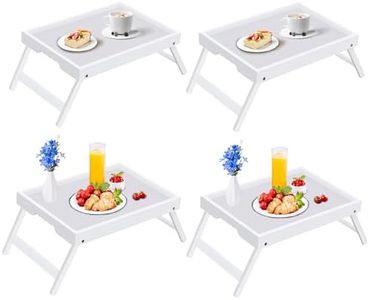 Asuthzon Bed Tray Table with Folding Legs, Breakfast Food Trays for Eating on Couch, Snacking and Working, Used As Laptop Desk Snack Tray (4 Pack, White Color)