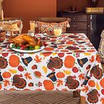 LUSHVIDA Rectangle Fall Tablecloth 60x120 inch Pumpkins & Turkeys- Washable Wrinkle Resistant Thanksgiving Tablecloth for Fall/Harvest Dinner Party Banquet Holiday Table Cover 130GSM