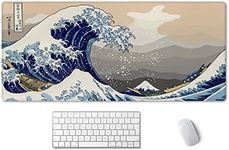 SSOIU Extended Gaming Mouse Pad (35.5x15.7 in), Large Stable Rubber Base Mousepad with Stitched Edges, Keyboard Mouse Mat Desk Pad for Work, Game, Office, Home - Great Wave Off Kanegawa