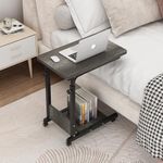 TigerDad Adjustable Height C Table Sofa Side Bedside Table with Wheels, Hospital Bed Table Rolling Tray with Storage, Mobile Computer Desk Laptop Table for Home Use,Gray, 2021