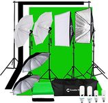 CanadianStudio Photography Studio 1400 watt Continuous Lighting Umbrella softbox Light Black/White/green High Key Muslin Backdrop Stand Kit for Video Photo Portrait