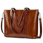 S-ZONE Women Genuine Leather Laptop Tote Bag Office Shoulder Handbag Briefcase 15.6 inch Computer Work Purse