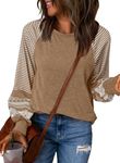 SHEWIN Womens Tops Casual Long Sleeve Shirts Crewneck Cute Top Raglan Striped Shirt Loose Tunics Fall Outfits for Women 2025, Brown S