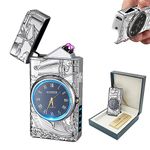 BABOBIU Electric Lighter USB Rechargeable Lighter Windproof Flameless Portable Arc Lighter with Portable Flashlight Gift for Men, Boyfriend, Husband (Silver)