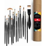 ARTIOS Handmade Professional Artist Painting Brush Set for Acrylic, Watercolor, & Gouache Painting with Brush Holder - Cruelty-Free (15 Assorted Brushes)(Wood), Synthetic Bristle