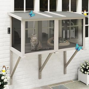 PetsCosset Cat Window Box, Catio Outdoor Cat Enclosure for Sunbathing, Napping & Bird Watching, Sturdy Window Perch for Indoor Cats, Space-Saving Hammock for Apartments, All-Weather Use, Grey
