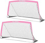 RUNBOW 6x4 ft Portable Kids Soccer Goal for Backyard Practice Soccer Net Set of 2 with Carry Bag (6x4 FT, Pink, 2 Pieces)