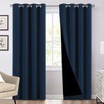 PrinceDeco 100% Blackout Curtains 2 Panels, Thermal Insulated Blackout Curtains for Bedroom, Heat and Full Light Blocking Double Layer Black Liner Window Drapes, W132cm x D213cm, Navy