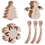 KUUQA 30 Pcs Wooden Christmas Embellishments Christmas Tree Ornaments Tree Snowflake Snowman Decorations for Christmas Tree,Christmas Party Decoration Craft Supplies