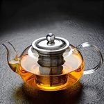RAGYULA Glass Tea Kettle Heat Resistant Tea Pot with Stainless Steel Infuser Strainer for Coffee Juice Loose Leaf Tea - 1000 ML