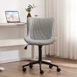 YOUTASTE Home Office Desk Chair Modern Stylish Streamlined Vanity Chair, Rocking Swivel Lounge Chair, Height Adjustable Ergonomic Computer Task Chairs Faux Leather with Wheels,Grey