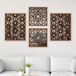 NoWorries Wooden frame Wall Hangings/ Wall Mirror frames for Wall decor - Pine Wood Carving frame with Acrylic Mirror for Home Decoration (Set of - 4) (WOOD - 1.10, 13x19/13x13 inches)