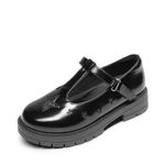 DREAM PAIRS Girls Mary Jane School Uniform Shoes T-Strap Chunky Platform Star Dress Shoes,Size 12 Little Kid,Black-PU,SDFL2421K