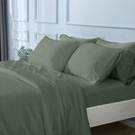 GOKOTTA Queen Size Bed Sheets 6 Piece Set, Super Soft Bamboo Sheets, Cooling for Hot Sleepers - Hotel Luxury Silk Breathable Sheets, Deep Pocket Up to 16" - Durable Double Stitched (Green)