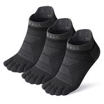 VWELL Toe Socks for Men Women, COOLMAX Five Toe Socks for Quick Moisture Wicking, 3Pairs Ankle Socks for Running, Black, 11-13
