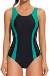 beautyin Womens One Piece Sporty Swimsuits Racerback Athletic Bathing Suit Conservative Swimwear Black/Green